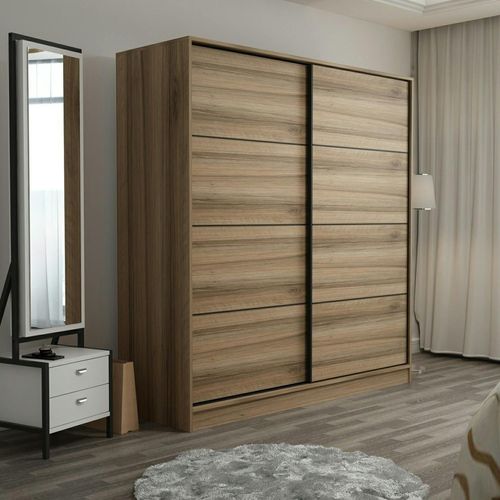 Armoire Double Penderie Portes Coulissantes, Effet Bois Byron