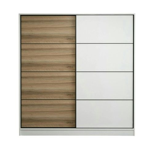 Armoire Penderie à Portes Coulissantes, Blanc et Effet Bois Byron