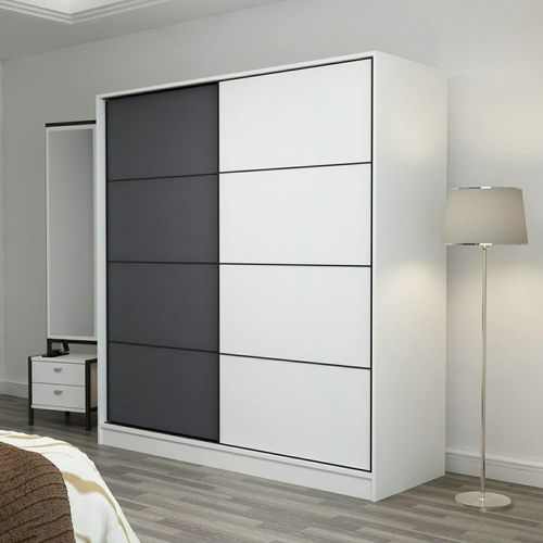Armoire Penderie Moderne Blanc Et Gris L. 180 Cm Byron