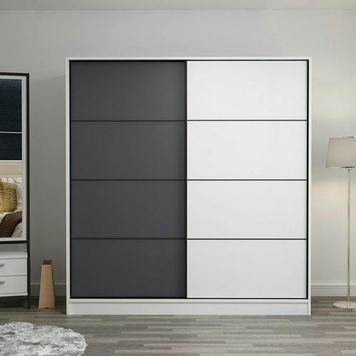 Armoire Penderie Moderne Blanc Et Gris L. 180 Cm Byron