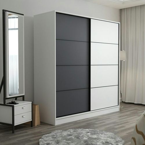 Armoire Penderie Moderne Blanc Et Gris L. 180 Cm Byron
