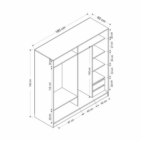 Armoire Penderie Moderne Blanc Et Gris L. 180 Cm Byron