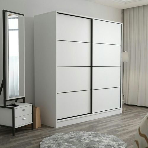 Armoire Penderie Blanche Portes Coulissantes L.180 Cm Byron