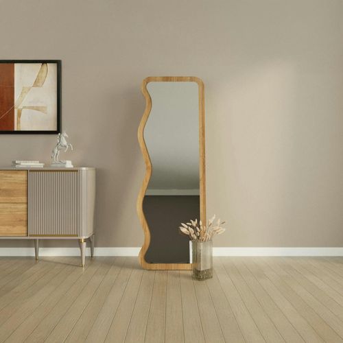 Miroir Plein Pied Moderne - Ondulations Effet Bois Clair Cody