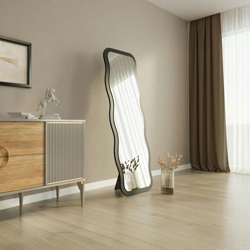 Miroir Plein Pied Noir Motif Vague, Style Tendance 160 Cm Cody