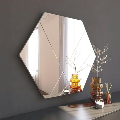Miroir Mural Design Hexagonal - Lignes Décoratives 70 Cm Cody