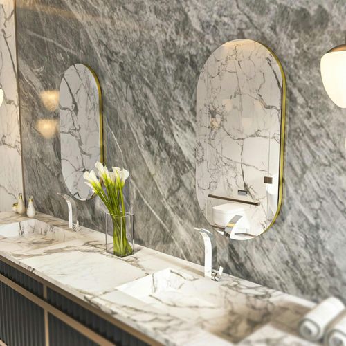 Miroir Salle De Bains Ovale Argenté, Bordure Dorée 85 Cm Cody