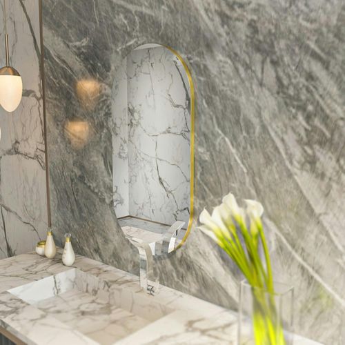 Miroir Salle De Bains Ovale Argenté, Bordure Dorée 85 Cm Cody