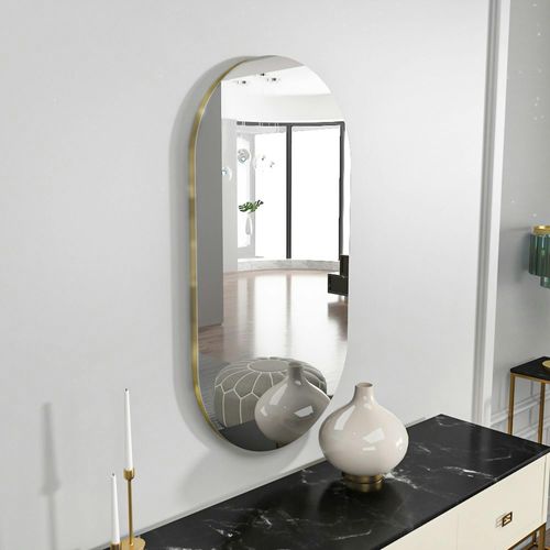 Miroir Salle De Bains Ovale Argenté, Bordure Dorée 85 Cm Cody