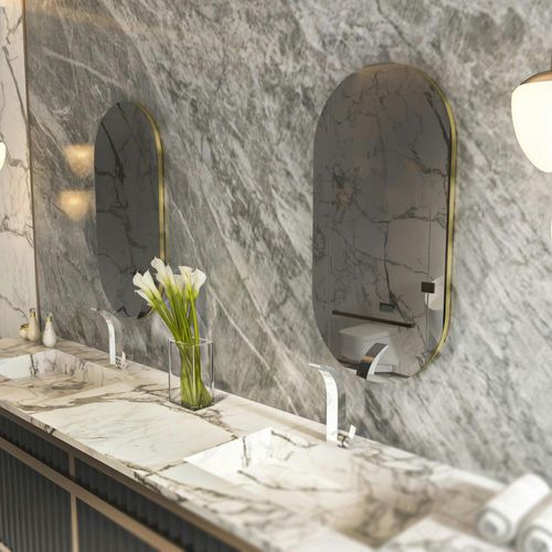 Miroir Salle De Bains Ovale Fumé, Bordure Dorée 85 Cm Cody