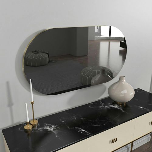 Miroir Salle De Bains Ovale Fumé, Bordure Dorée 85 Cm Cody