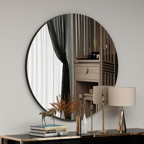 Miroir Rond à Bord Noirø70 Cm - Style Moderne Cody