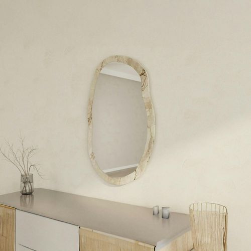 Miroir Design Organique Cadre Effet Marbre Beige 85 Cm Cody