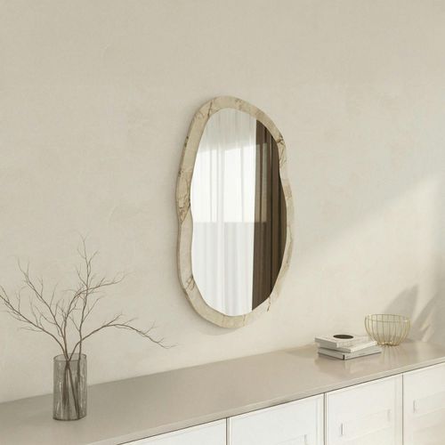 Miroir Design Organique Cadre Effet Marbre Beige 85 Cm Cody