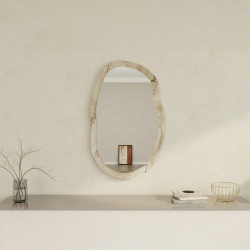 Miroir Design Organique Cadre Effet Marbre Beige 85 Cm Cody