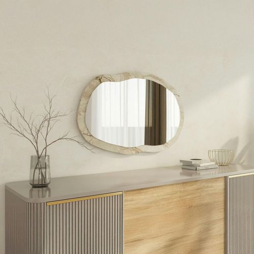 Miroir Design Organique Cadre Effet Marbre Beige 85 Cm Cody