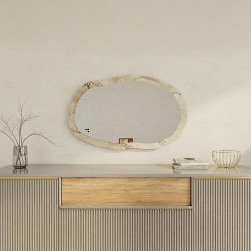 Miroir Design Organique Cadre Effet Marbre Beige 85 Cm Cody