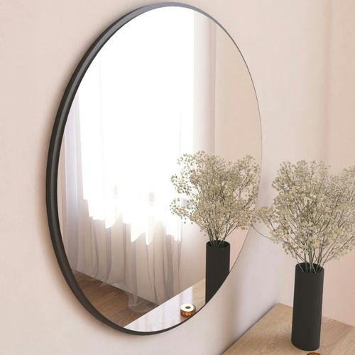 Miroir Rond Moderne Avec Fin Cadre Noirø60 Cm Cody
