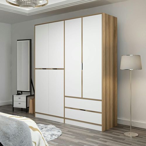 Armoire Penderie Moderne - 6 Portes Blanches L.185 Cm Byron