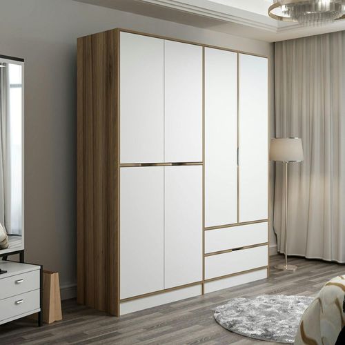 Armoire Penderie Moderne - 6 Portes Blanches L.185 Cm Byron