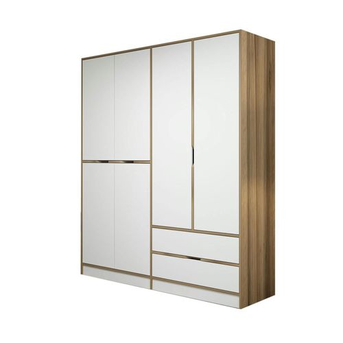 Armoire Penderie Moderne - 6 Portes Blanches L.185 Cm Byron
