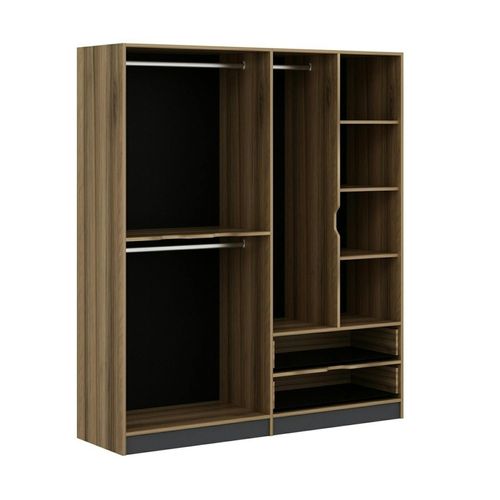 Armoire Penderie Moderne - 6 Portes Grises L.185 Cm Byron