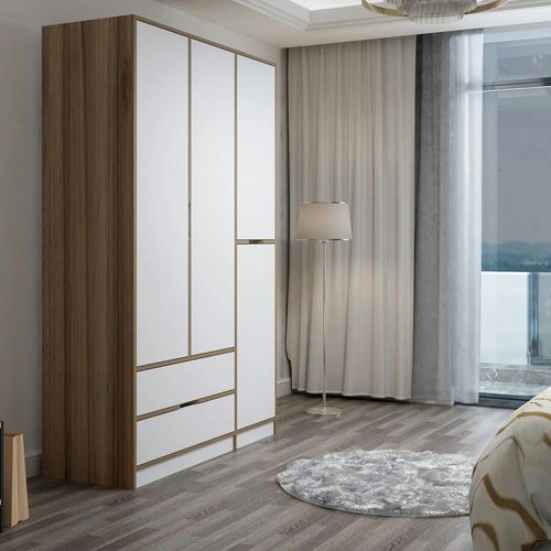 Armoire Penderie Moderne - 4 Portes Blanches L.140 Cm Byron