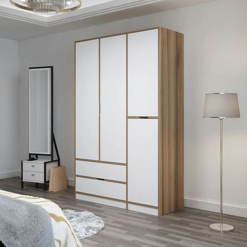 Armoire Penderie Moderne - 4 Portes Blanches L.140 Cm Byron