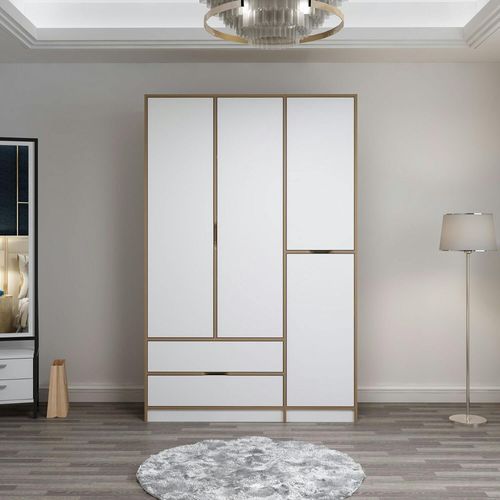 Armoire Penderie Moderne - 4 Portes Blanches L.140 Cm Byron