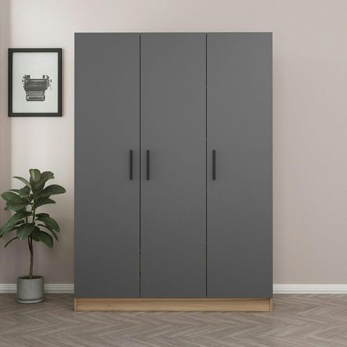 Armoire Penderie Moderne Effet Bois - 3 Portes Grises Byron