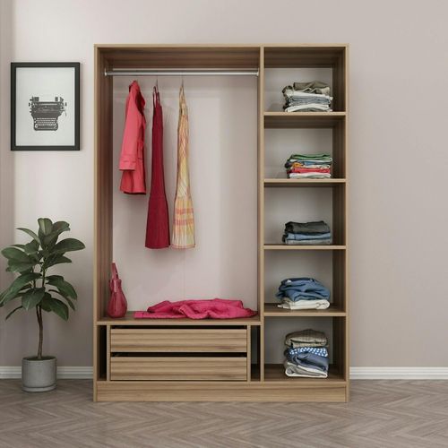 Armoire Penderie Moderne Effet Bois - 3 Portes Grises Byron