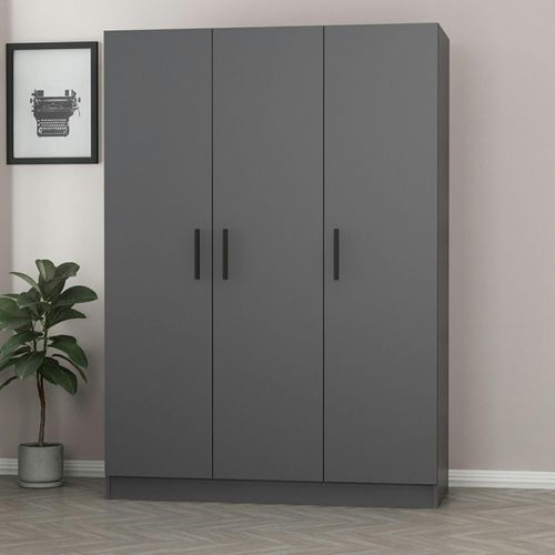 Armoire Penderie Moderne Gris Foncé - 3 Portes Byron