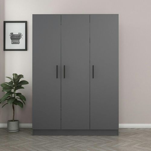 Armoire Penderie Moderne Gris Foncé - 3 Portes Byron