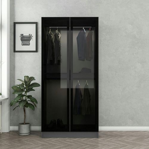 Armoire Penderie Grise Vitrée - 2 Portes H.210 Cm Byron