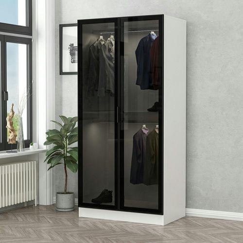 Armoire Penderie Blanche - 2 Portes Vitrées H. 210 Cm Byron