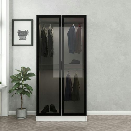 Armoire Penderie Blanche - 2 Portes Vitrées H. 210 Cm Byron