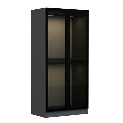 Armoire Penderie Design Grise - 2 Portes Vitrées Byron