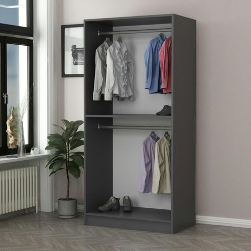 Armoire Penderie Design Grise - 2 Portes Vitrées Byron