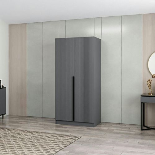 Armoire Penderie Design Gris Rainuré - 2 Portes Byron