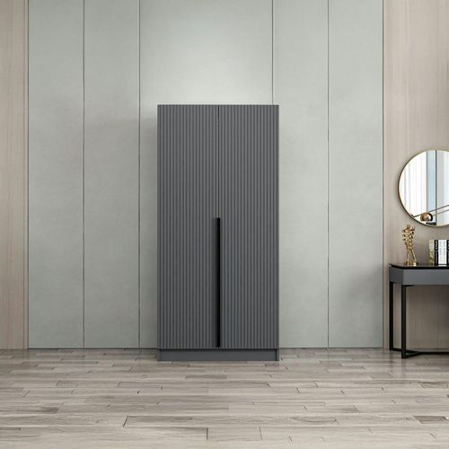 Armoire Penderie Design Gris Rainuré - 2 Portes Byron