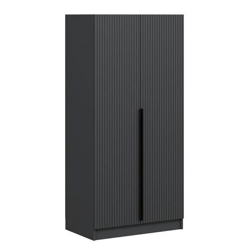 Armoire Penderie Design Gris Rainuré - 2 Portes Byron