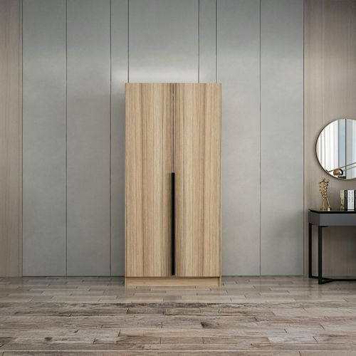 Armoire Penderie Moderne Effet Bois - 2 Portes Byron