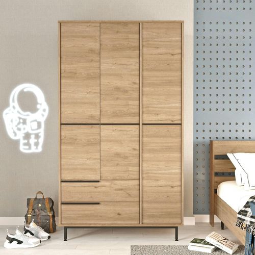 Armoire Penderie Moderne Effet Bois - 3 Portes Byron