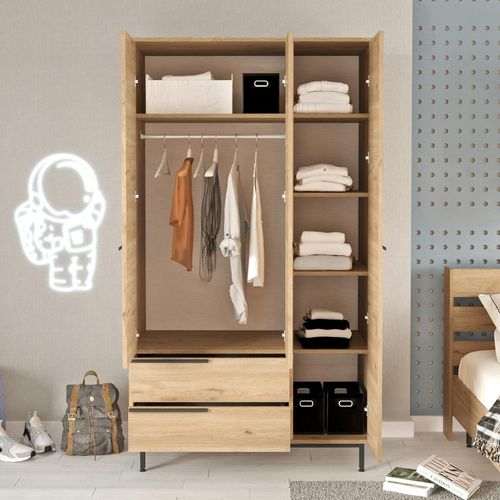Armoire Penderie Moderne Effet Bois - 3 Portes Byron