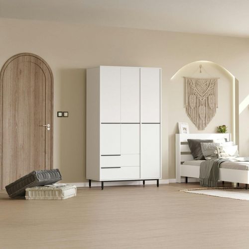 Armoire Penderie Blanche Style Moderne - 3 Portes Byron