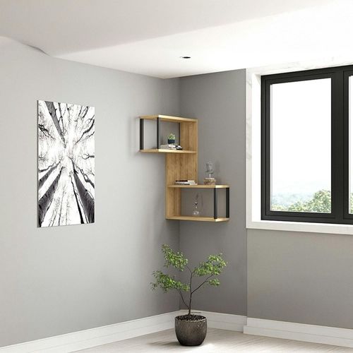 Etagère Murale D'angle Effet Bois Clair - 2 Niches Jena