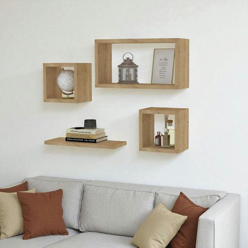 Etagère Murale Modulable Effet Bois Clair (lot De 4) Marfa