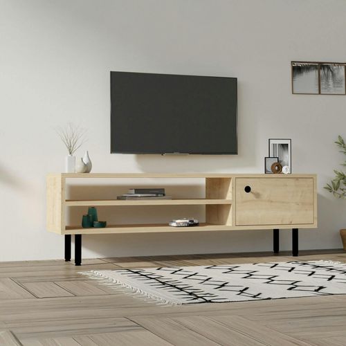 Meuble TV Moderne Effet Bois Clair - 2 Niches Traversantes Jena