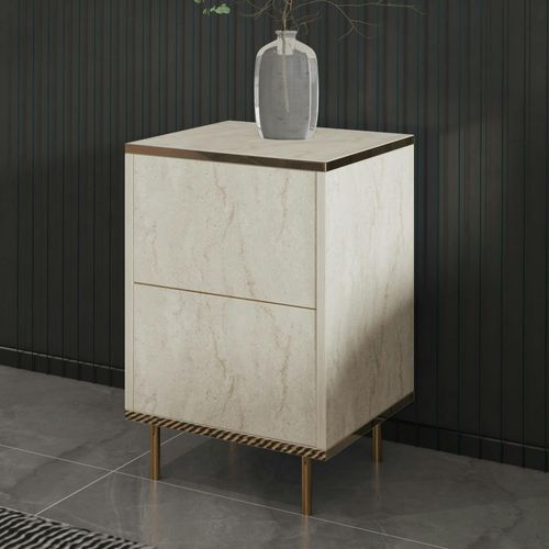 Table De Nuit Moderne Chic Effet Travertin, 1 Porte Byron