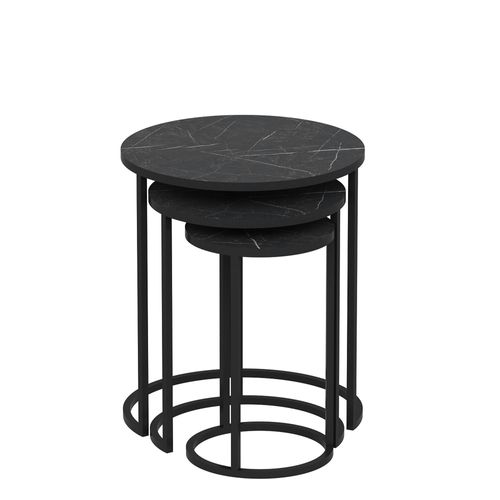 Bout De Canapé Rond Effet Marbre Noir (lot De 3) Jena